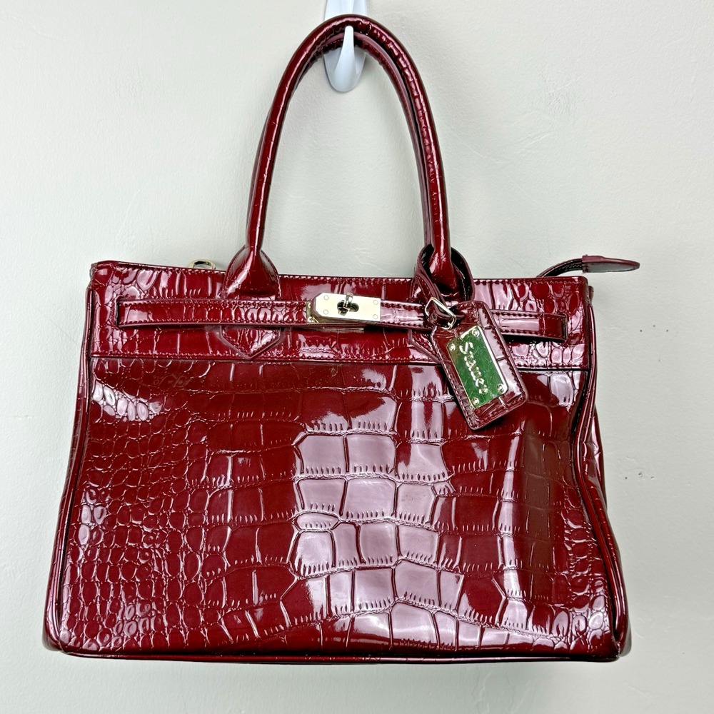 Stauer Mataro Red Crocodile Embossed Satchel Handbag Purse Faux Leather Glam